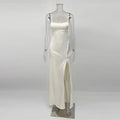 Elegant Satin Lace Long Dresses Women's Slip Backless Bandage High Slit Prom Maxi Dress Evening Party Night Out White Black