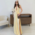 Elegant Backless Long Dress Sexy Women's Deep V Ruched Split Curvy Maxi Dresses Evening Party Beach Pool Summer Pink Yellow New