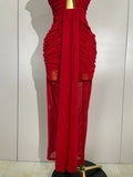 Sexy Sleeveless O-Neck Bodycon Mesh Long Dress 2025 Women Hollow Out Celebrate Fashion Show Celebrity Evening Party Club Dress
