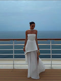 Brown Glitter Chiffon Tiered Maxi Dress Elegant One Shoulder Square Neck Flowy dresses 2026 Summer Formal Wedding  Party gowns