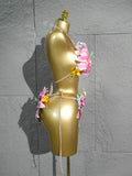 Sexy Tropical Handmade Flower Trendy Bikini Two Pieces Transparent Floral Swimsuit Beach Outfit Dancer Performance Costum