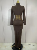 New Sexy Mesh See Through Brown Bodycon Long Sleeve Dress Women Celebrity Elegant Evening Party Luxury Birthday Fancy Club Gown