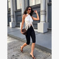 Beige Satin Halter Neck Top Chic Tassel Fringe Detail Sleeveless Cross Front Cropped Vest 2026 Women Summer Daily Street Wear