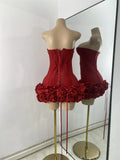 Sexy Strapless Backless Ruffles Red Bandage Short Dress for Women Elegant Luxury Deisnger Evening Party Brithday Club Outfit