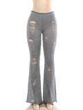 Knit Irregular Ripped Pants Women Autumn Trend Fashion Sexy Hottie Wild Solid Hip-Hop Street Clubwear Skinny Bottom
