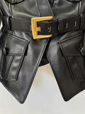 2026 Latest Design Slim Pu Leather Jacket Black Quality Blazer Belt Women Fashion Jackets Coat