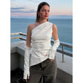 Sleeveless Skew Collar PU Leather Vest With Sleeves Top Two Pieces For Women Streetwear Fashion Slim Crop Tops Punk Style