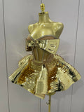 Sexy Stage Performance Costume Two Piece Set Silver Sequins Rhinestone Fancy Outfit Women Backless Shiny Birthday Party Dresses