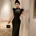 Olive Girl Black Romantic Dress for Garden Wedding 2026 Fairycore Photoshoot Everyday Wear S-L XS-3XL Plus Size Romantic Garden Party Editorial Not Costume Dress Chinese Heritage Fashion Women