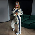 Color Block Zip Up Two Piece Set Women Long Sleeve Stand Collar Cropped Jacket High Waist Shorts 2026 Spring Summer Casual Suit