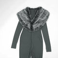 Furry Deep V-Neck Jumpsuits Woman Hipster Patchwork Trend Sexy Stretch Fitness Club Activity Luxury Midnight Overalls