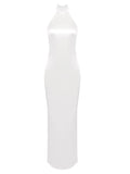 Elegant Solid Ribbon Women Halter Dress Off Shoulder Pearl Chain Backless Slim Female Maxi Dresses Wedding Gowns Chic Lady Robe