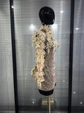 Sparkly Rhinestone Sequins Sexy Strapless Mesh See Through Mini Dress Women Eveing Party Birthday Nightclub Singer Stage Costume