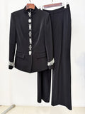 Women's Diamond Beaded Blazer Jacket Pants Set 2026 New Formal Slim Suit Jacket Trouser Two Piece Set Outfit
