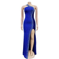 Women's Sexy One Shoulder Elegant Rhinestone Birthday Maxi Split Dress Sparkly Hot Drilling Bodycon Party Night Clubwear