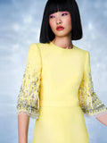 2026 New Arrivals Spring Fashion Heavy Industry Beaded Diamond Slim Midi Dress Women's Half Sleeve Female Vestidos