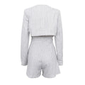 Striped Two Piece Set for Women V Neck Long Sleeve Spliced Button Coat High Waist Shorts Chic Sets Female
