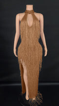 Women Prom White Dresses Elegant Sexy Halter With Crystal Tassel Luxury Party Long Gown Evening Dress