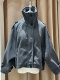 Solid Loose Basics Woolen Coat for Women Stand Collar Long Sleeve Patchwork Single Breasted Casual Jackets Female