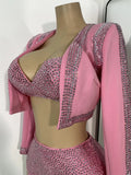 Women's Rhinestones Top Shorts Sets Nightclub Show Three Pieces Outfit Nightclub Performance Singer Dance Costume Stage Wear