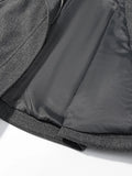 Gray Minimalist Woolen Coat for Women Stand Collar Long Sleeve Pathowrk Single Breasted Loose Casual Jacket Female