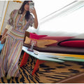 Boho Colorful Stripe Midi Skirt Set Turn Down Collar Single Breasted Long Sleeve Shirt Fitted Waist Flowy Women Skirts Outfits