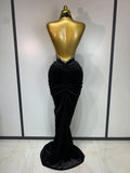 Sparkly Rhinestone Velvet Maxi Long Dress For Woman Sexy Backless Luxury Birthday Dress Evening Party Nightclub Stage Costume
