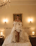 White Off the Shoulder Customized Wedding Party Detachable Sleeves Zip Back Bridal Gown Chic A-Line Wedding Gowns 2026