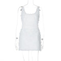 Solid Furry Dress Women Sexy Square Collar Sleeveless Zipper Backless Autumn Trend Elegant Street Party Mini Bodycon