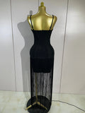 Elegant Prom  Evening Party Luxury Birthday Wedding Guest Dresses Women Sexy Shiny Crystals Tassel Bodycon Long Bandage Dress