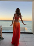 2026 Chic Gradient Hollow Out Maxi Dress Women Sexy Backless Sleeveless Sling Long Dress Summer Vacation Boho Beach Satin Outfit