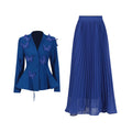 Elegant Blazer Pleated Skirt Sets Women Bow Single Breasted Back Lace Up Jacket Coats Mini Skirts Two Piece Set 2026 Lady