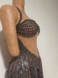 Singer Stage Nightclub Outfit Sexy Chic Gray Pink Glittering Beaded Fringed Halter Dress Performance Costume Dance Party