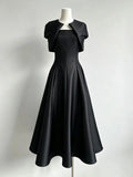 Retro Solid Color Satin Fake Two Piece Shawl Long Dress 2026 New Women'S High Waisted Dress Elegant Dinner Gown