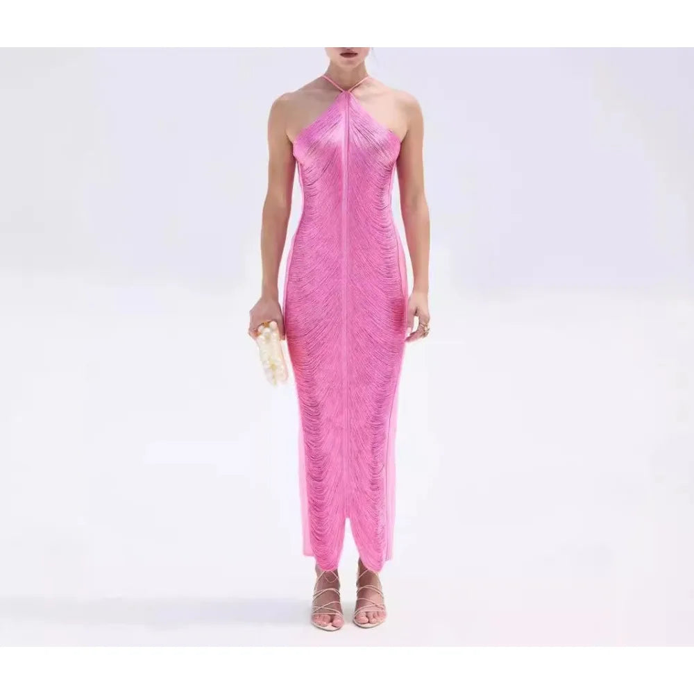 Solid Slimming Sexy Long Dresses for Women Halter Sleeveless High Waist Temperament Dress Female New