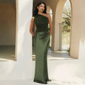 Solid Slimming Dresses for Women Slanted Collar Sleeveless High Waist Temperament Dress Female Fashion