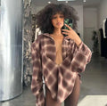 American Retro Sexy Plaid Shirt for Women Lapel Long Sleeve Loose Street Hot Girl Shirts Female Autumn Clothes New