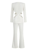 Red Sexy V-neck Long Sleeve Jacket+High Waist Flare Pants Blazer Set Women'S 2026 New Hollow Out Designer Two-Piece Set