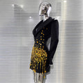 Luxury Rhinestone Sequin Pearl Glam Low Cut Suit Dress Women's Fashion Party Performance Evening Gown Vestidos De Ocasião Formal