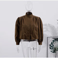 Fashion Shoulder Padded Short Windbreaker Women Solid Full Sleeve Turn-down Collar Single Breasted Coat Lady Autumn Chic Coats