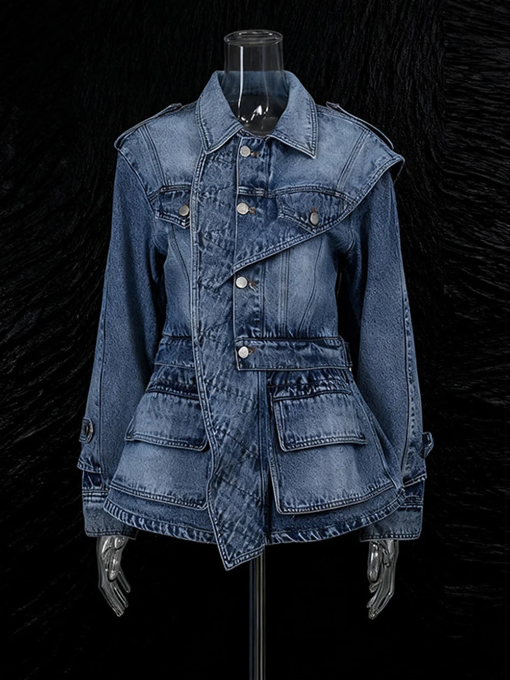 Personalized Street Denim Jacket 2025 New Fashion Ruffled Edge Single Breasted Lapel Denim Coat For Women Jeans