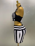 New Women Celebrity Sexy Jacquard Black White Two Piece Bodycon Striped Bandage Skirt Set Designer Evening Party Dress