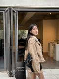 Retro Suede Coat Women's Hong Kong Style Double Breasted Suit Collar Winter New Arrival Chic Lightweight Luxury Coat