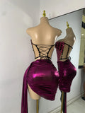 Sparkly Diamonds Crystals Short Summer Two Pieces Dress Sexy Stage Transparent Women Birthday Party Outfit Singer Show Wear