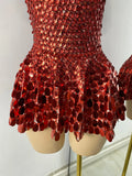 Sexy Women Short Sleeve Sparkly Sequins Stage Dress Luxury Evening Party Nightclub Performance Costume Stage Wear