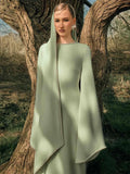 Evening Dresses Long Sleeves Slim Maxi 2026 Women Dinner Party Gowns With Ribbon Shawl Pearls Elegant Wedding Robes Lady