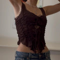 Sexy Lace Up Ruffles Vest Women See Through Hollow Out Slash Neck Solid Tops 2026 Spring Summer Chic Streetwear Clothes Lady