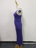 Solid Two Piece Set for Women V Neck Sleeveless Top High Waist Skirts Sets Female Fashin Style New