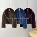 Winter 2026 Trendy Brown Obsession Cropped Shawl Collar Faux Fur Coat Women Jacket Chic Girls Brand Fox Fur Outerwear
