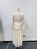 Solid Loose Spliced Single Breasted Dresses for Women Lapel Long Sleeves Patchwork Folds Elegant Dress Female New